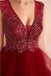 V Neck Dark Red Beaded Ball Gown Evening Prom Dresses, Evening Party Prom Dresses, 12136