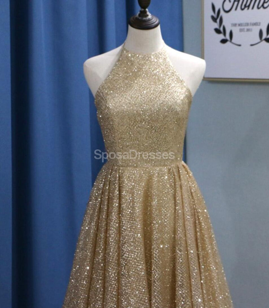 Sparkly Gold Sequin A-Line Long Evening Prom Dresses, Abendparty Prom Dresses, 12295