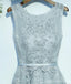 Gray Lace Round Neckline Homecoming Prom Dresses, Affordable Corset Back Short Party Prom Dresses, Perfect Homecoming Dresses, CM251