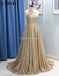 Sparkly Gold Sequin A-line Long Evening Prom Vestidos, Noite Party Prom Vestidos, 12295