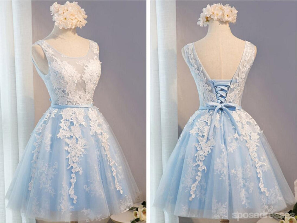 Ver por vestidos de baile para os estudantes de regresso para casa de cadarço de marfim de saia azul-claros, vestidos de regresso para casa baratos, CM278