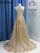 Sparkly Gold Sequin A-line Long Evening Prom Vestidos, Noite Party Prom Vestidos, 12295