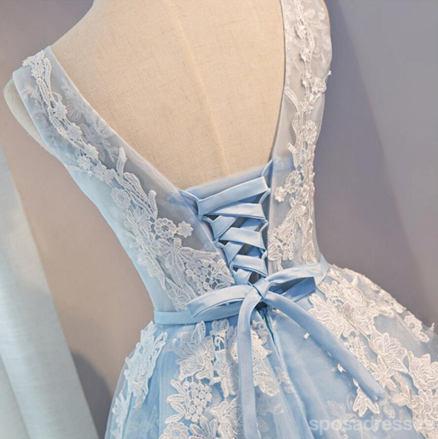 Ver por vestidos de baile para os estudantes de regresso para casa de cadarço de marfim de saia azul-claros, vestidos de regresso para casa baratos, CM278