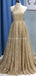 Sparkly Gold Sequin A-line Long Evening Prom Robes, Robes de bal soirée, 12295