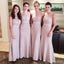 Women Modest Flesh Pink Small Round Neck Lace Mermaid Bridesmaid Dresses, WG112