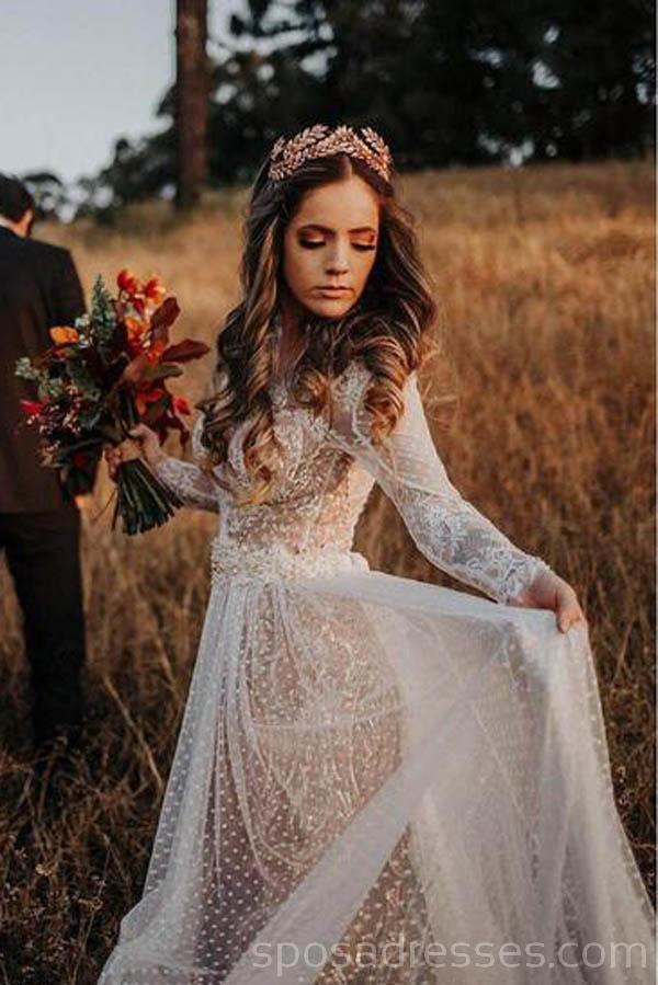 Long Sleeves Backless Lace Cheap Wedding Dresses Online, Cheap Bridal Dresses, WD528