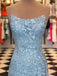 Spaghetti Straps Blue Lace Mermaid Long Evening Prom Dresses, Cheap Custom Sweet 16 Dresses, 18460