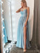 Light Blue Spaghetti Straps Side Slit Long Evening Prom Robes, Cheap Custom Sweet 16 Robes, 18550