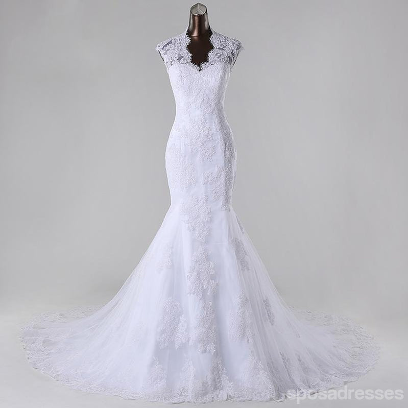 Alto decote vê por vestidos de casamento de casamento de sereia de cadarço, vestidos de casamento feitos alfandegários, vestidos de noiva de casamento disponíveis, WD251