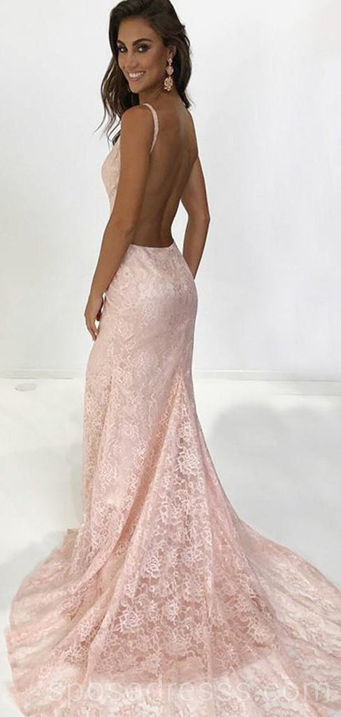 Sexy Backless Pink Lace Mermaid Lange Abend Prom Kleider, Günstig Brauch 16 Kleider, 18545