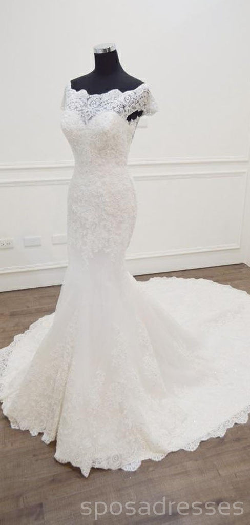 Sexy See Through Cap Sleeves Lace Wedding Dresses Online, Cheap Bridal Dresses, WD505