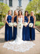 Halter Roayl Blue Chiffon Cheap Long Bridesmaid Dresses Online, WG289