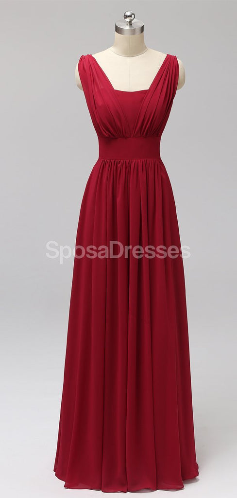 Red Two Straps Chiffon Backless Long Cheap Bridesmaid Dresses Online, WG560