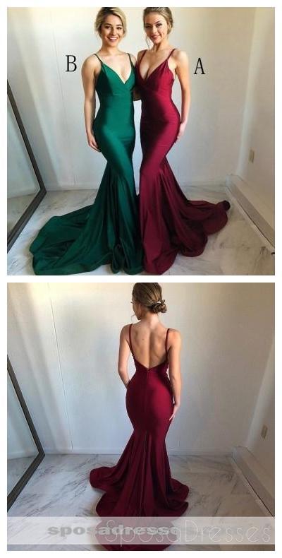 Spaghetti Straps Burgundy Mermaid Long Evening Prom Dresses, Cheap Sweet 16 Dresses, 18320