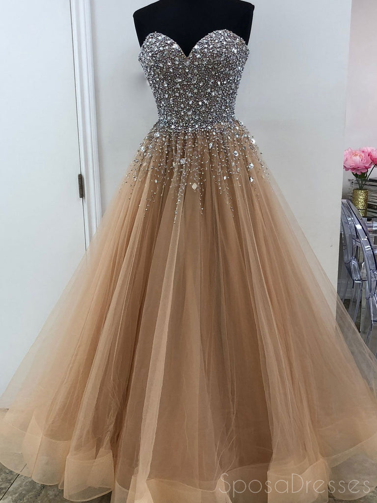 Sweetheart A line Beaded Tulle Long Custom Evening Prom Dresses, 17447