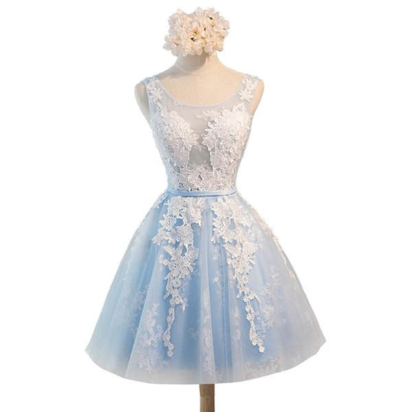 Ver por vestidos de baile para os estudantes de regresso para casa de cadarço de marfim de saia azul-claros, vestidos de regresso para casa baratos, CM278