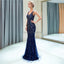 V Neck Navy Sparkly Heavily Beaded Mermaid Evening Prom Dresses, Evening Party Prom Dresses, 12036