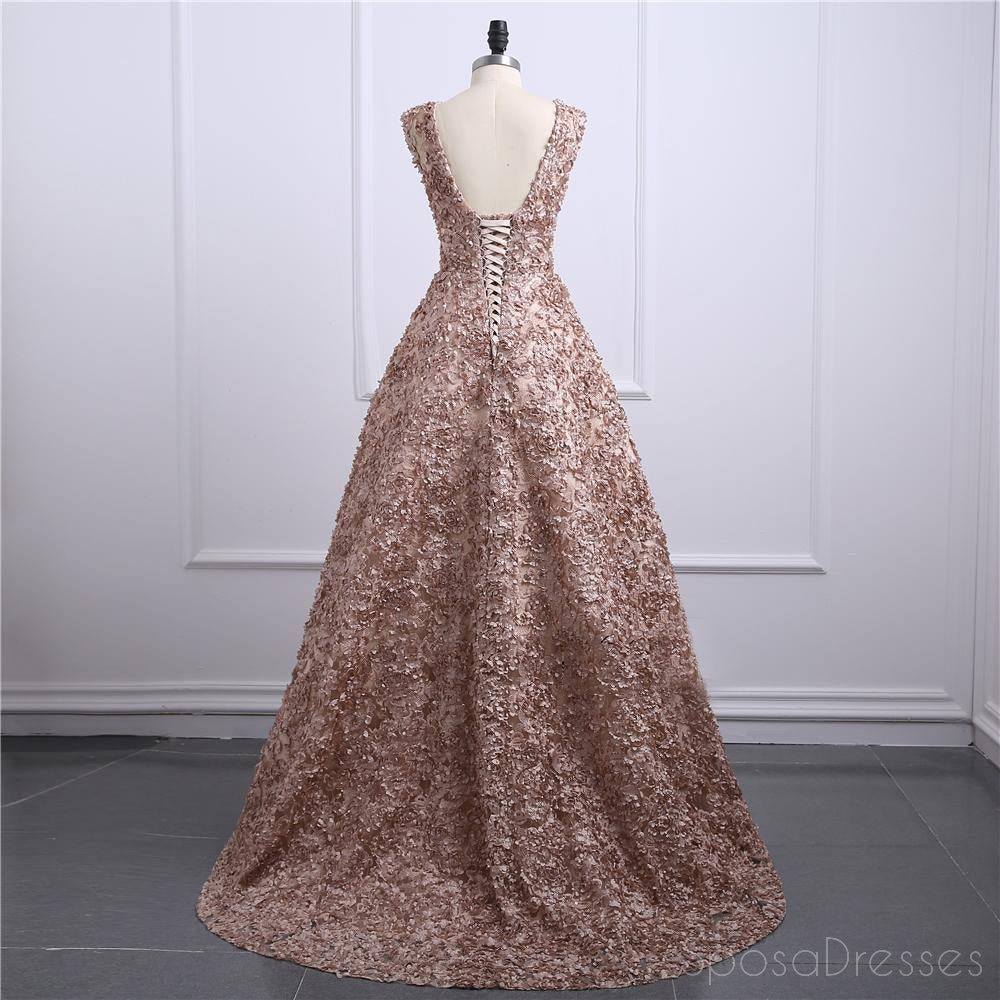 Braune Lace V-Ausschnitt A-Linie Langer Abend Prom Kleider Beliebte Billig Lange 2018 Party Prom Kleider, 17243