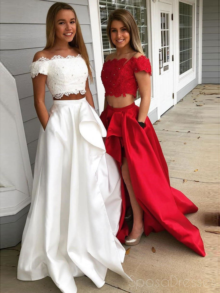 Sexy Two Pieces Applique Off Shoulder High Custom Evening Prom Dresses, 17448