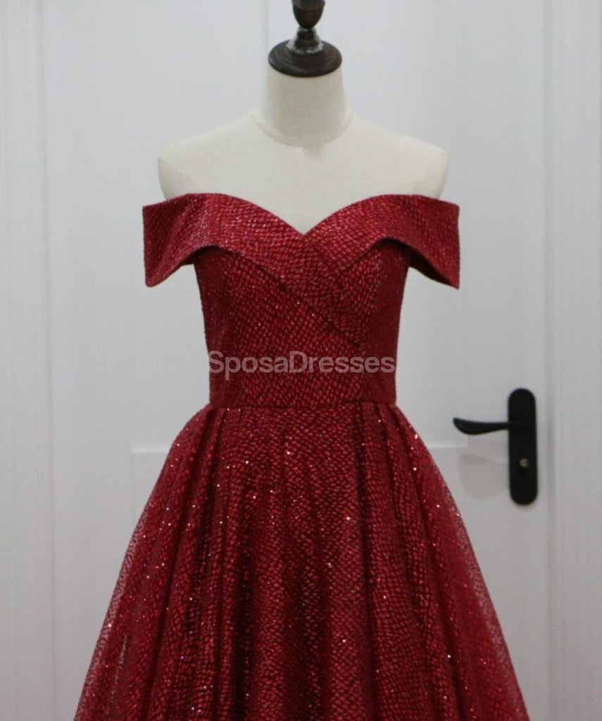 De ombro Sparkly vermelho-escuros alinham vestidos de baile para os estudantes da tarde longos, vestidos de baile para os estudantes partidários da tarde, 12296