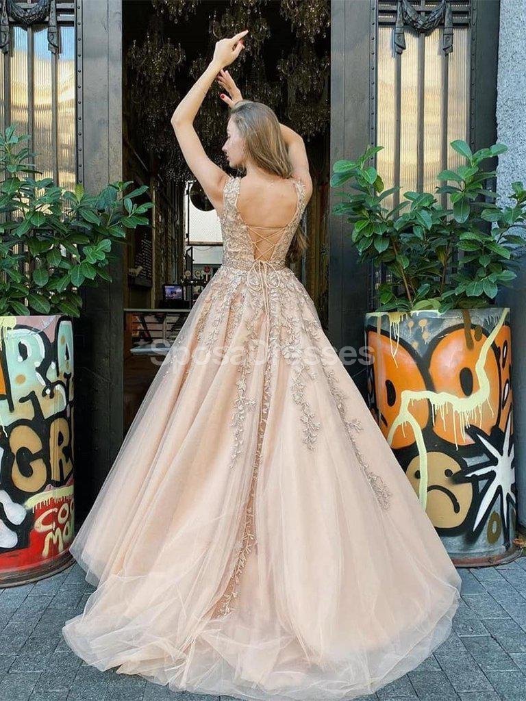 Cap Sleeves Lace Applique A-line Evening Prom Dresses, Evening Party Prom Dresses, 12274