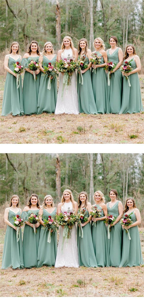 Mismatched Green Chiffon Long Cheap Bridesmaid Dresses Online, WG612