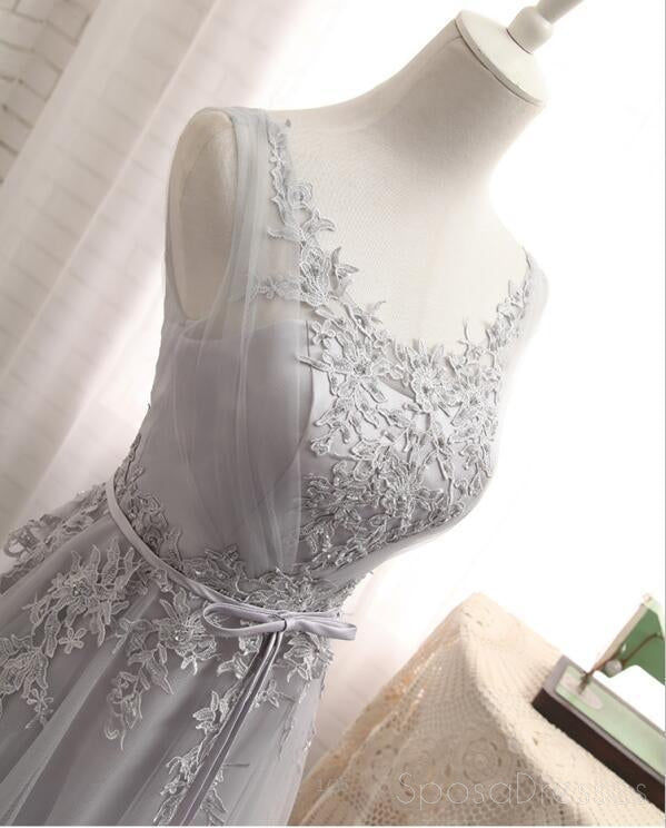 Scoop Neckline Gray Lace Evening Prom Dresses, Popular Lace Party Prom Dresses, vestiduras de baile largas personalizadas, vestidos formales baratos, 17183