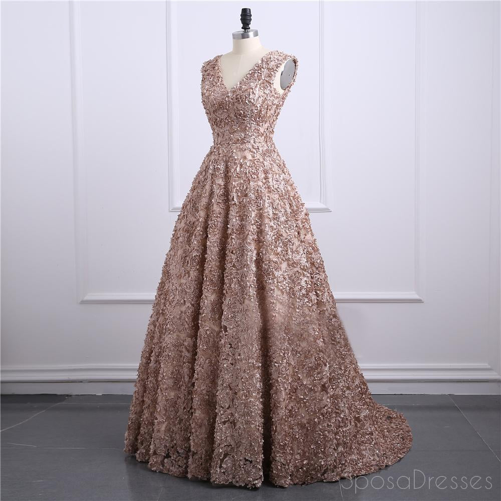 Braune Lace V-Ausschnitt A-Linie Langer Abend Prom Kleider Beliebte Billig Lange 2018 Party Prom Kleider, 17243