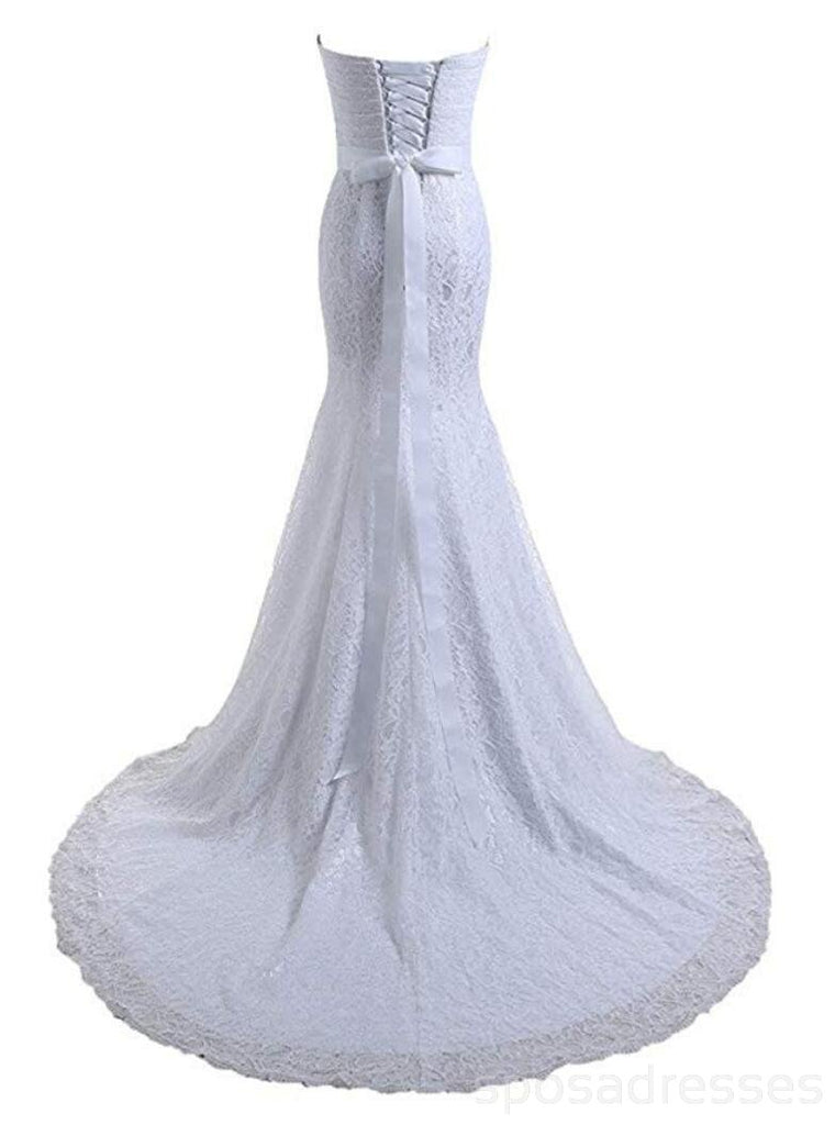 Sweetheart Weiß Spitze Mermaid Billig Hochzeit Kleider Online, Günstige Spitze Brautkleider, WD468