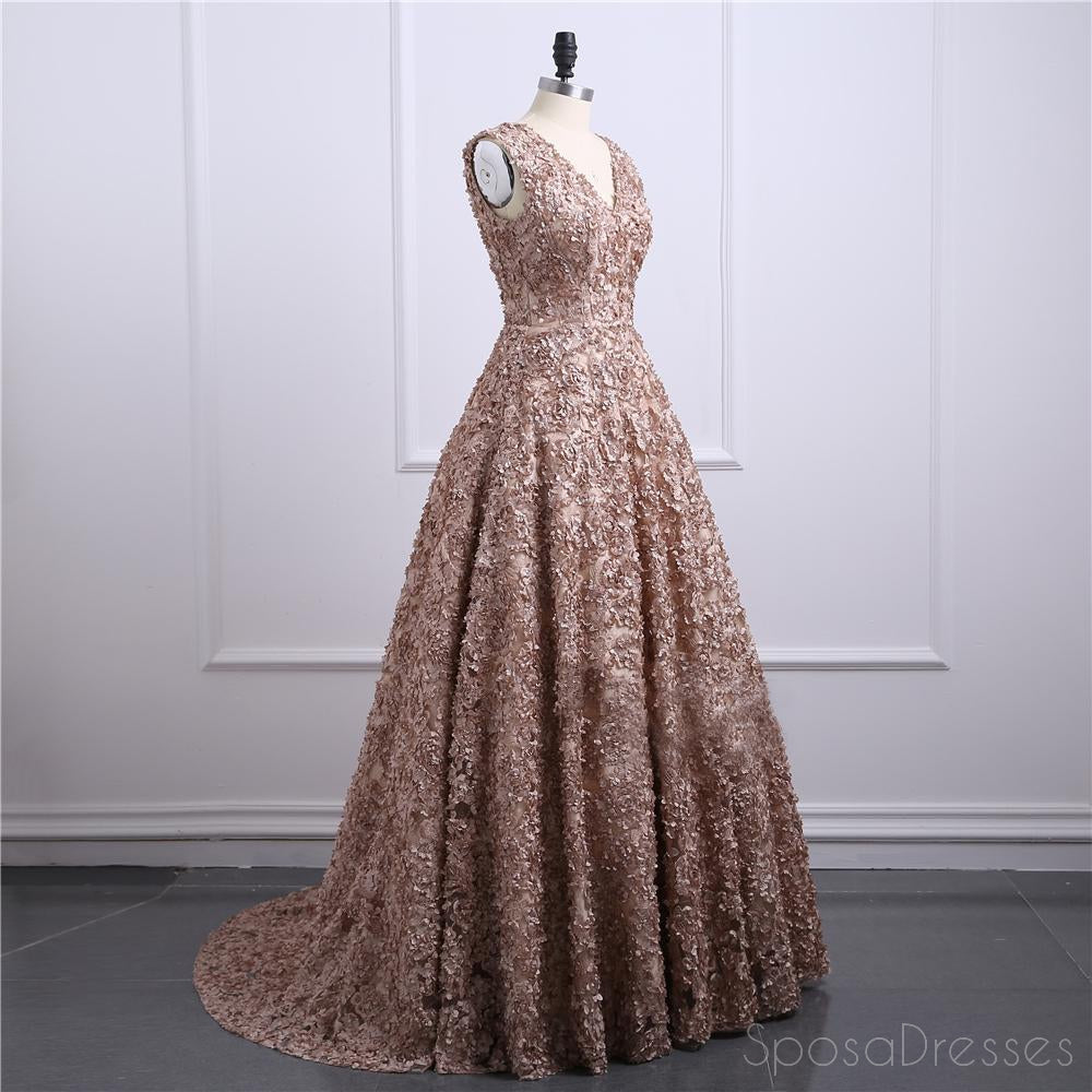 Braune Lace V-Ausschnitt A-Linie Langer Abend Prom Kleider Beliebte Billig Lange 2018 Party Prom Kleider, 17243