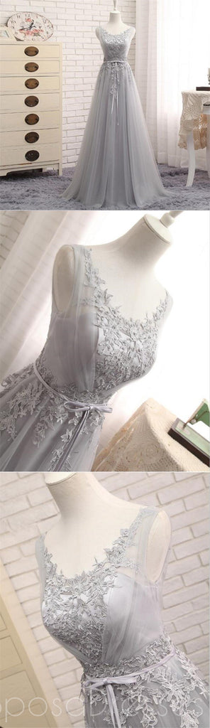 Scoop Neckline Gray Lace Evening Prom Dresses, Popular Lace Party Prom Dresses, vestiduras de baile largas personalizadas, vestidos formales baratos, 17183