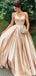 Sweetheart Neck Gold Sequin A-line Vestidos largos baratos del baile de fin de curso de la tarde, vestidos del baile de fin de curso del partido de tarde, 12350