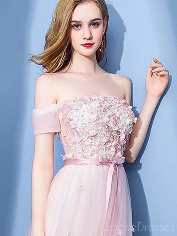 A-line Off The Shoulder Pink Custom Prom Dresses, Sweet 16 Prom Dresses, 12463