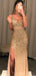 Sweetheart Neck Gold Sequin A-line Vestidos largos baratos del baile de fin de curso de la tarde, vestidos del baile de fin de curso del partido de tarde, 12350