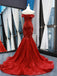 Mermaid Lace Strapless Red Long Prom Dresses, Sweet 16 Prom Dresses, 12503