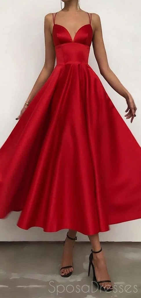 Simple A-line V Neck Sleeveless Red Prom Dresses, Sweet 16 Prom Dresses, 12504