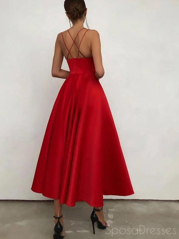 Simple A-line V Neck Sleeveless Red Prom Dresses, Sweet 16 Prom Dresses, 12504