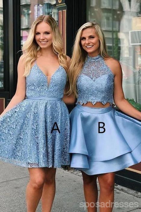 Robes de bal pas cher courtes en dentelle bleue en ligne, robes de bal courtes pas chères, CM746