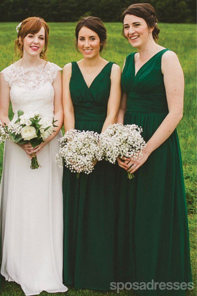 V Neck Green Chiffon Cheap Bridesmaid Dresses Online, WG768