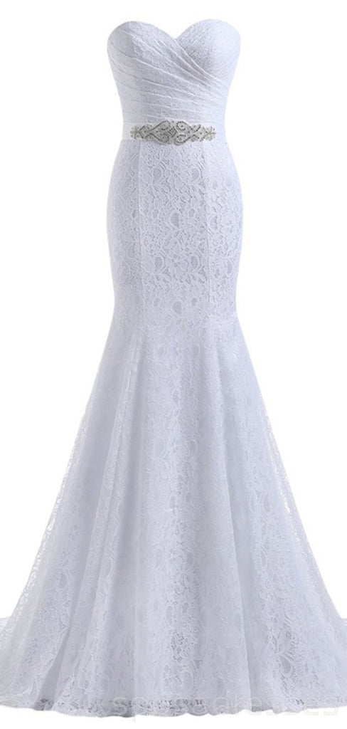 Sweetheart Weiß Spitze Mermaid Billig Hochzeit Kleider Online, Günstige Spitze Brautkleider, WD468