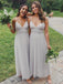 Spahgetti Straps Sleeveless Grey Tulle Long Bridesmaid Dresses Online, WG734