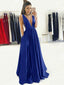 Sexy Backless V Neck Roay Blue A-line Long Evening Prom Dresses, 17581