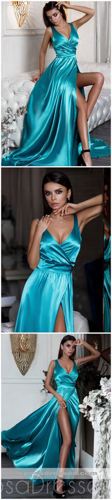 Sexy Side Slit V Neck Mermaid Long Evening Prom Dresses, Cheap Sweet 16 vestidos, 18322