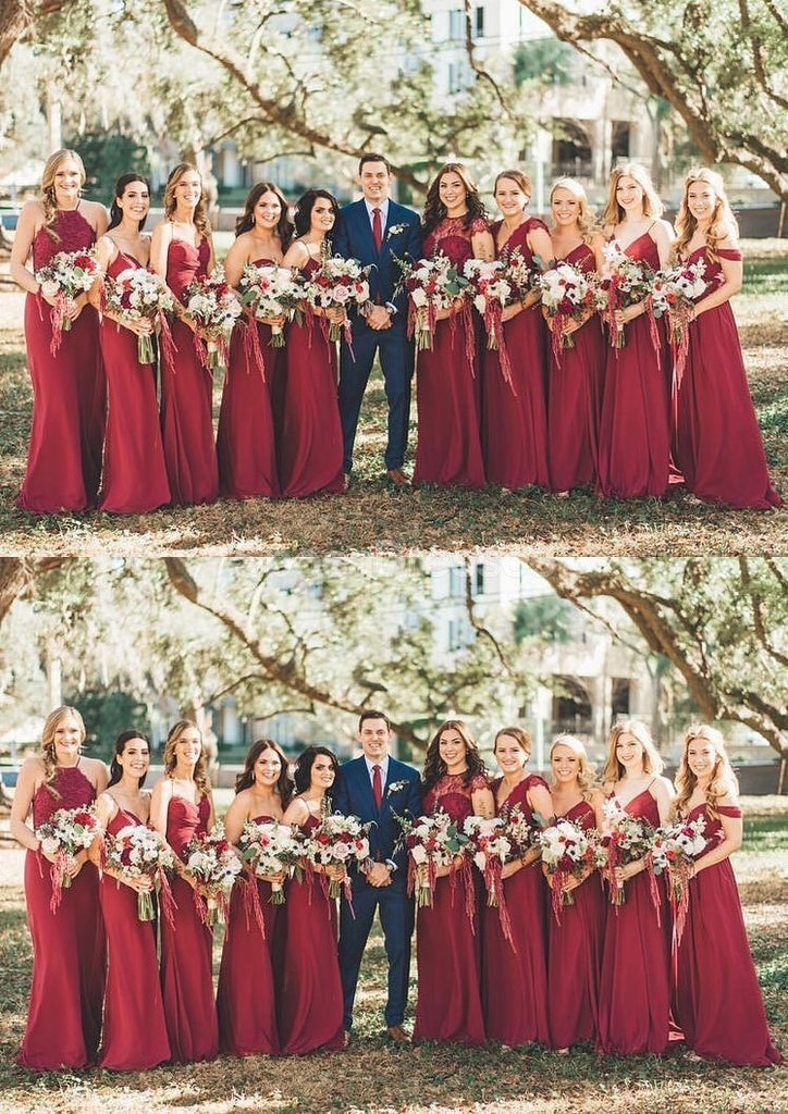 Mismatched Chiffon Dark Red Long Bridesmaid Dresses Online, WG688