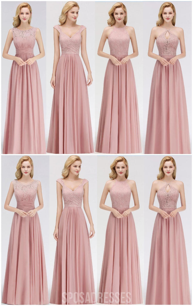 Blush Pink Lace Floor Comprimento Inigualável Chiffon Bridesmaid Vestidos Online, WG542