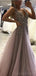 Sexy Backless Grey V Neck frisado Long Custom Evening Prom Dresses, 17437