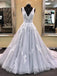 Gray Deep V Neckline Lace A line Long Evening Prom Dresses, Popular Cheap Long Custom Party Prom Dresses, 17332