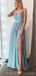 Light Blue Spaghetti Straps Side Slit Long Evening Prom Robes, Cheap Custom Sweet 16 Robes, 18550