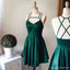 Robes de soirée simples vert émeraude à bretelles fines spaghetti, CM444