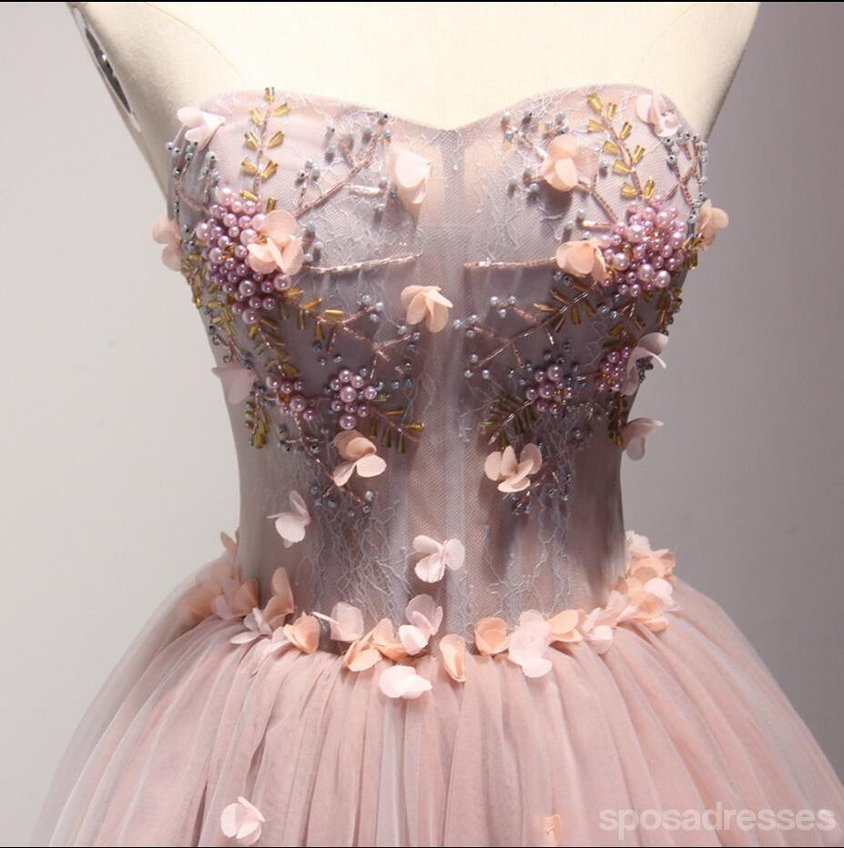 Beautiful Blush Pink Strapless Beaded Homecoming Prom Dresses, Affordable Short Party Corset Back Prom Dresses, Perfect Homecoming Dresses, CM213